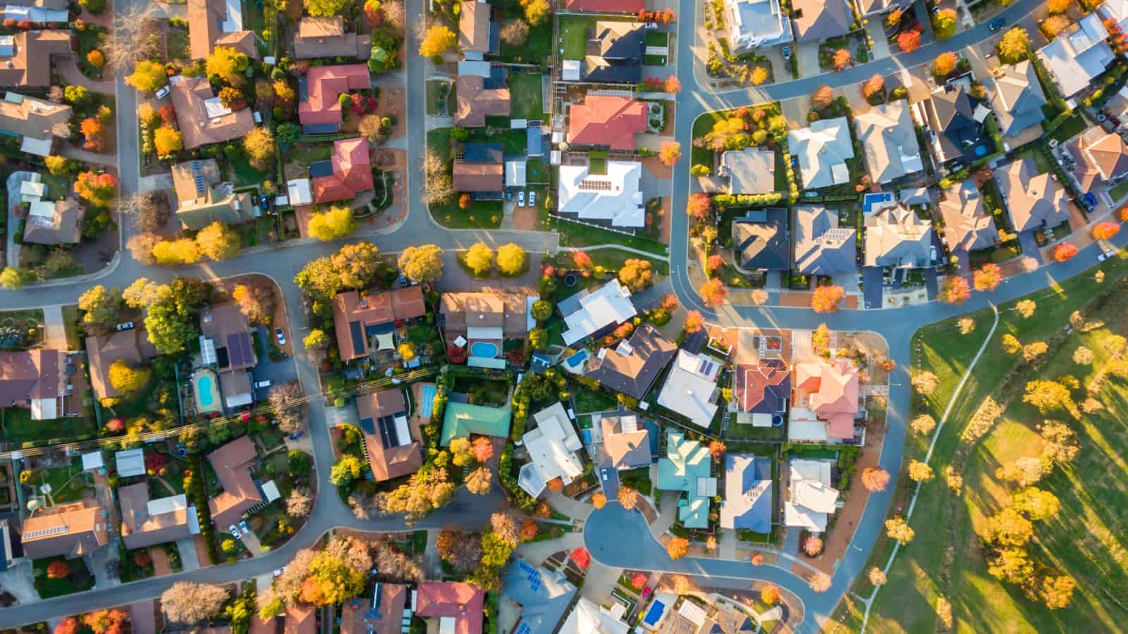Arial shot of sprawling suburban home neighborhood.