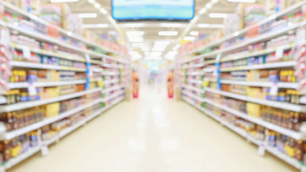 Blurry shot of supermarket aisle. 