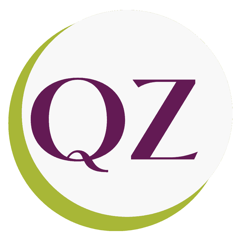 The letters Q and Z in a white circle with a green hue on the western edge.