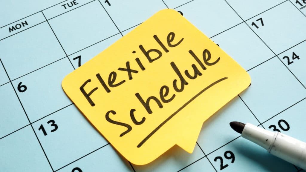 Graphic showing flexible schedule. 