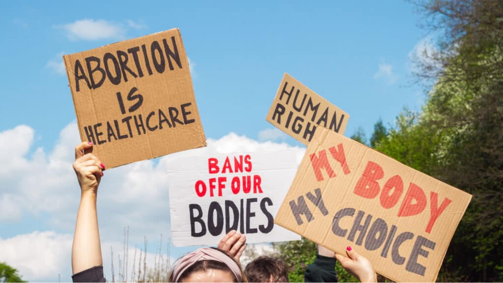 Protesters in support of abortion care.