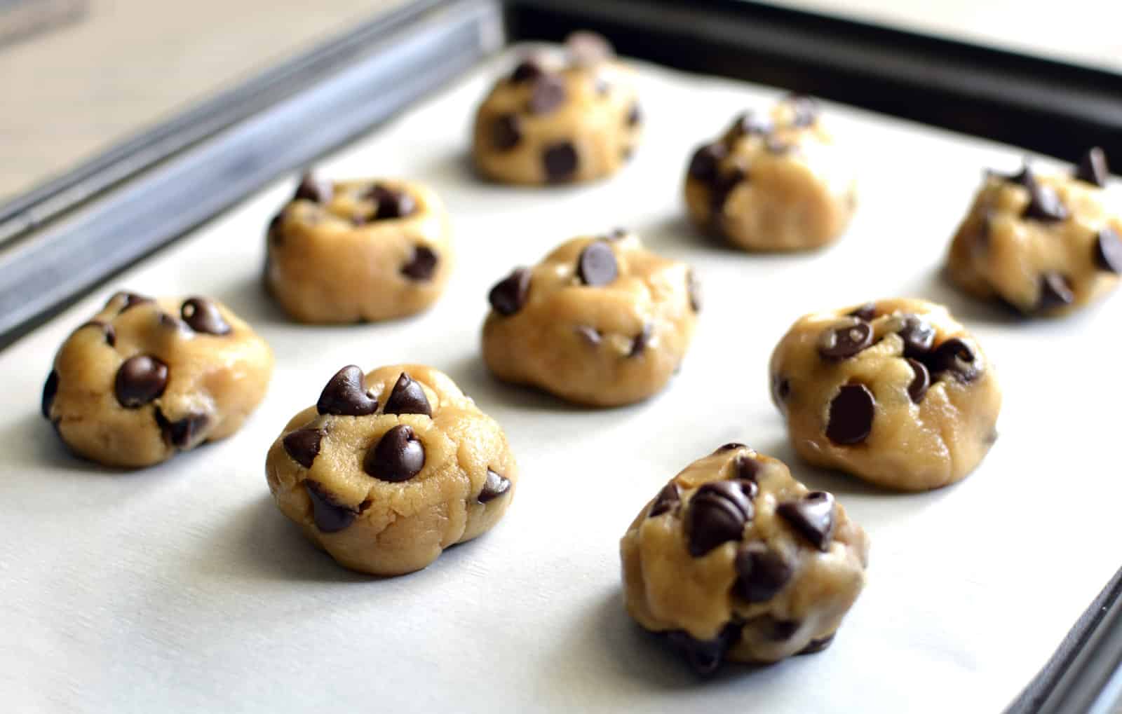 Chocolate Chip Cookie Dough On Pan.