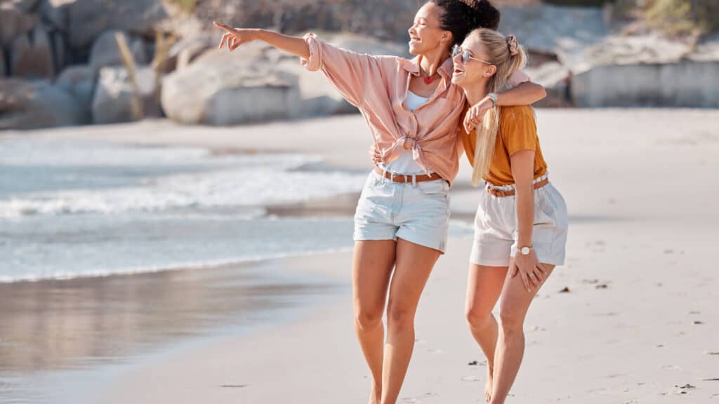 Two women on Australian beach. 