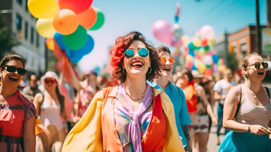 Woman in Amsterdam at pride march. 