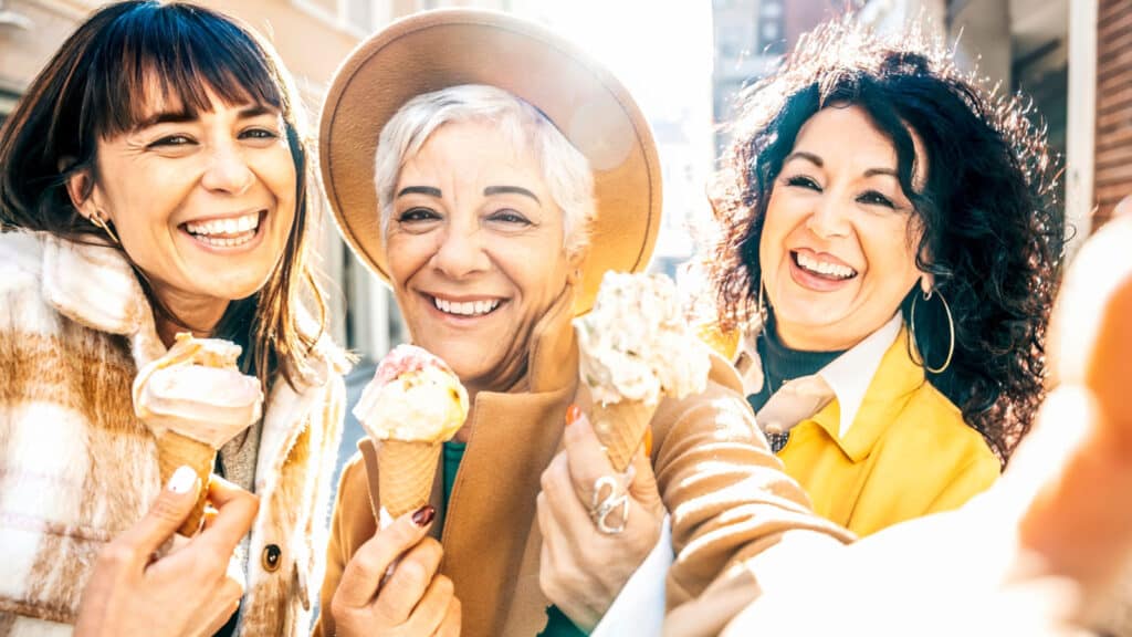 3 women with ice cream cones.