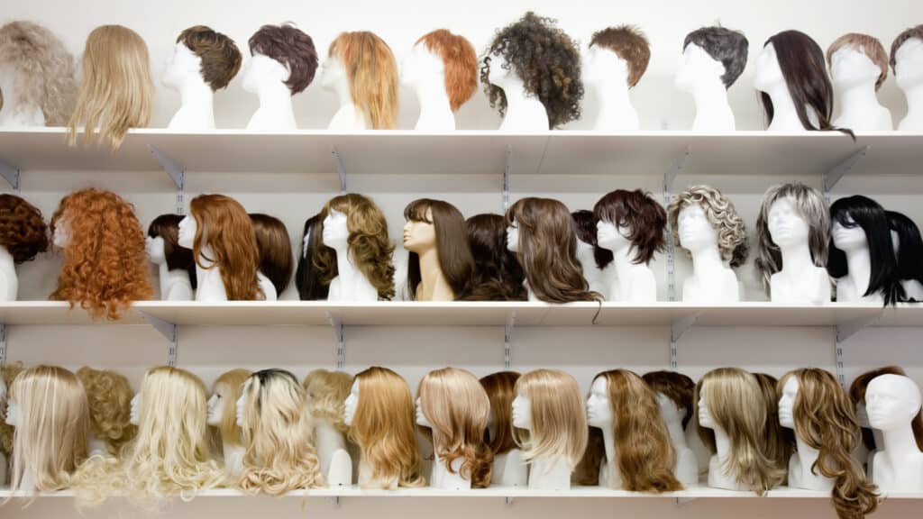 Assortment of wigs. 