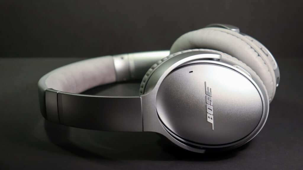 Bose headphones on dark background. 