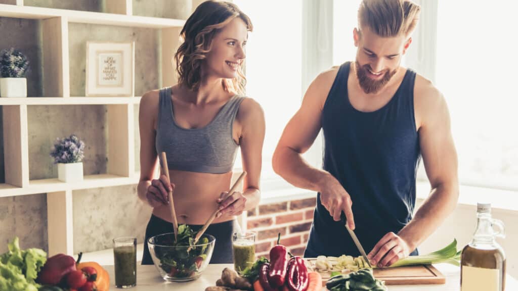 Couple cooking together. 