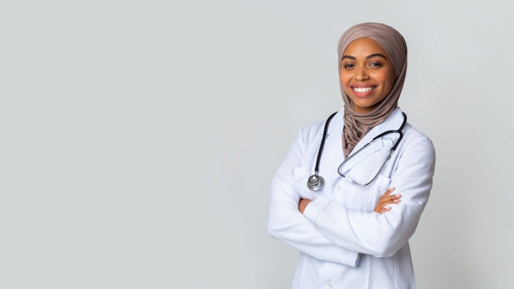 Female doctor in head scarf.