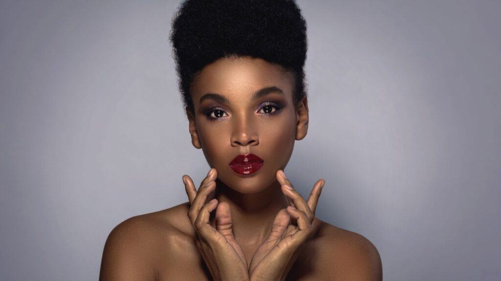 Beautiful black woman wearing makeup.