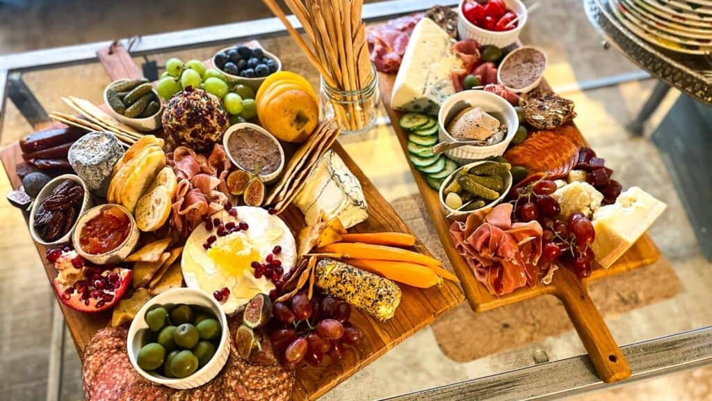 Charcuterie-and-Cheese-board-on-coffee-table.
