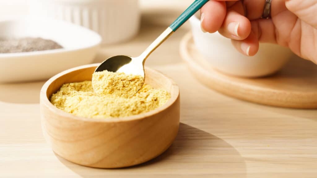 Nutritional yeast in bowl.