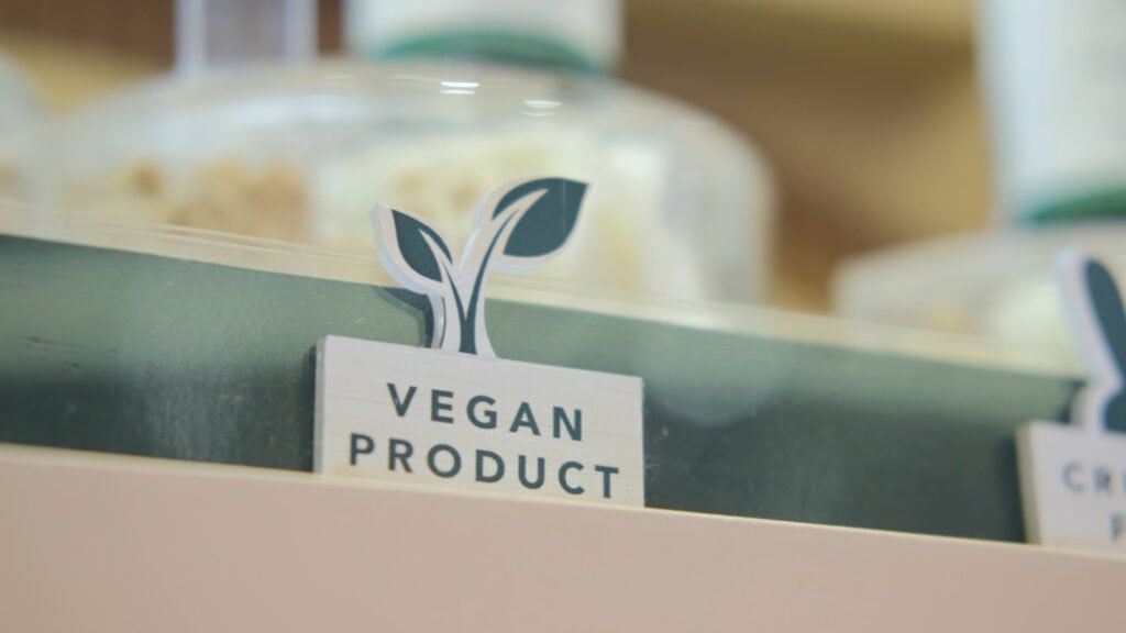 Sign indicating Vegan Product. 