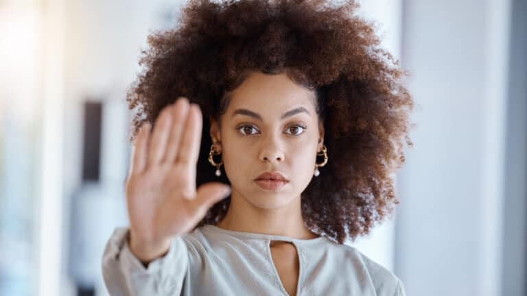 Woman saying no.