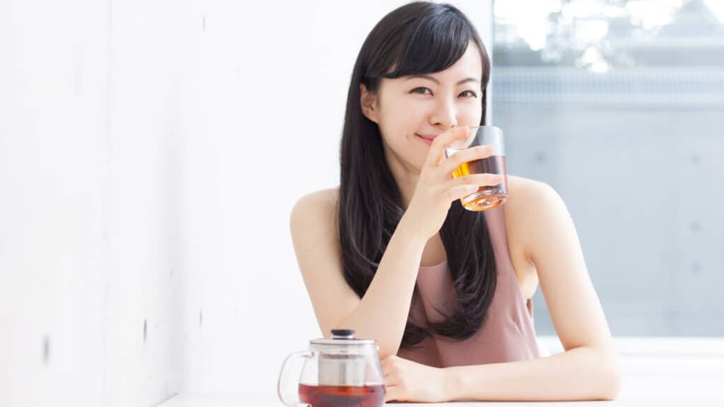 woman drinking tea.