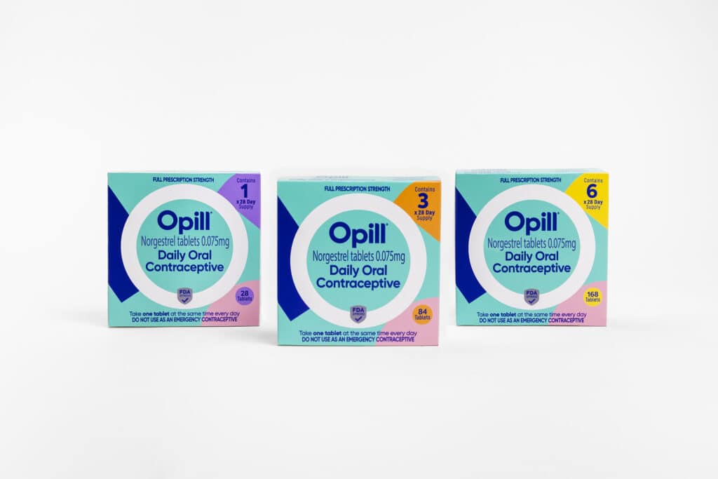 3 and  6 month packaging of Opill OTC Contraceptive Pill Photo Credit: Perrigo Company plc