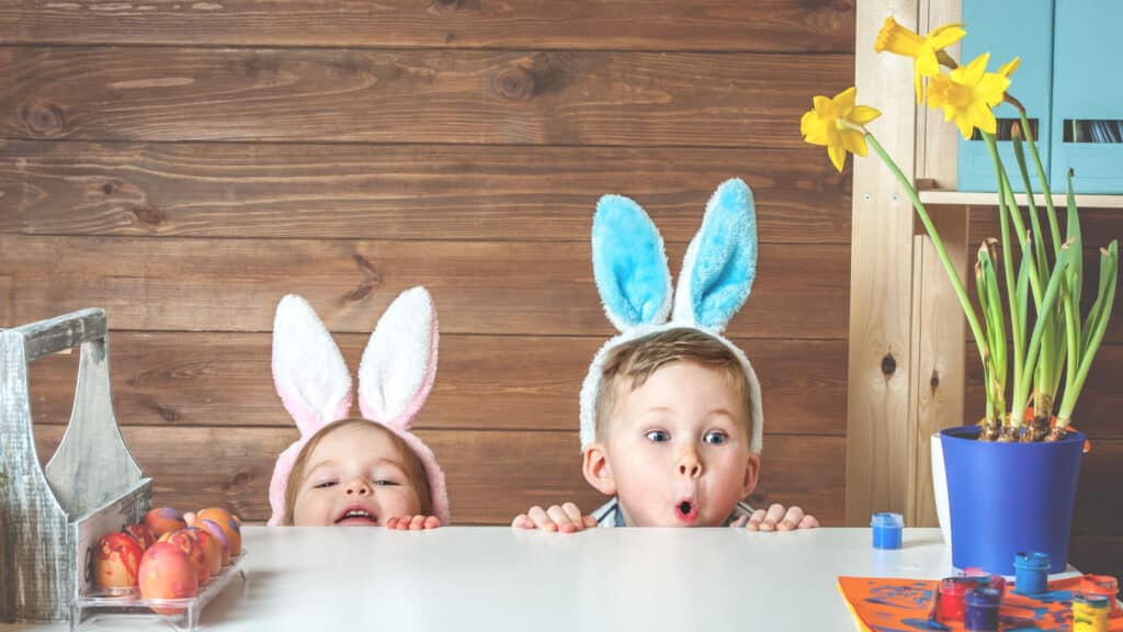 Kids excited at Easter.