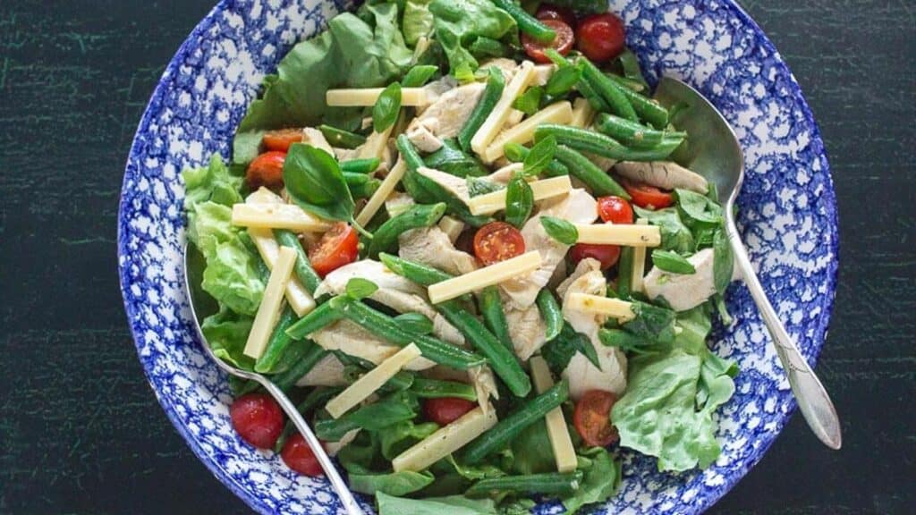chicken-salad-with-Gruyere-Green-Beans-Gruyere-in-a-blue-and-white-bowl-2.