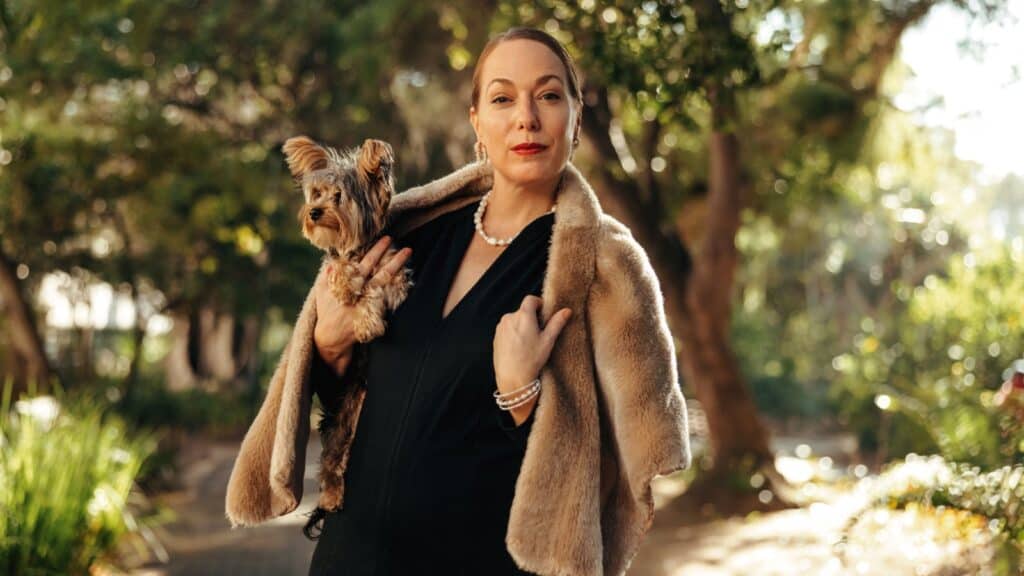 rich lady with dog. 