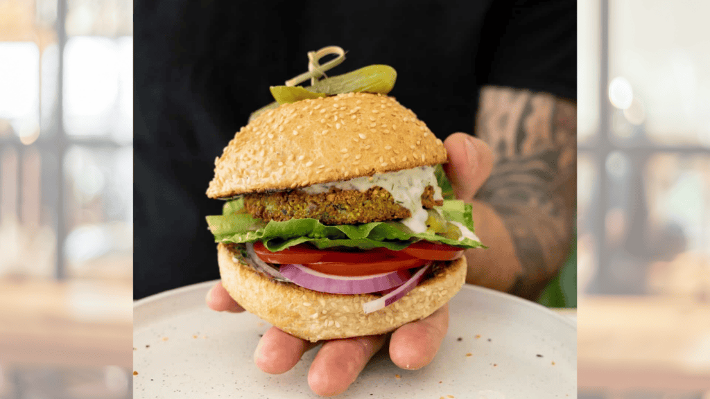 vegan falafel burger.