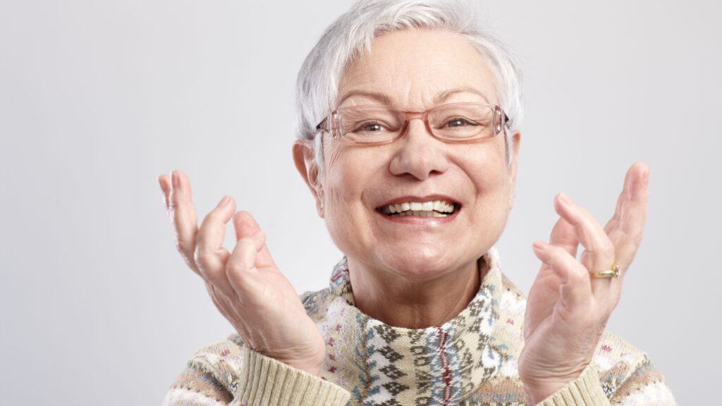 Happy woman wondering.