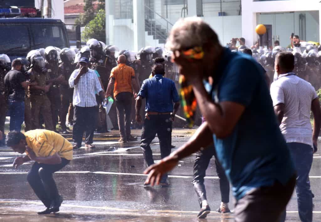The police fired tear gas and water cannon.