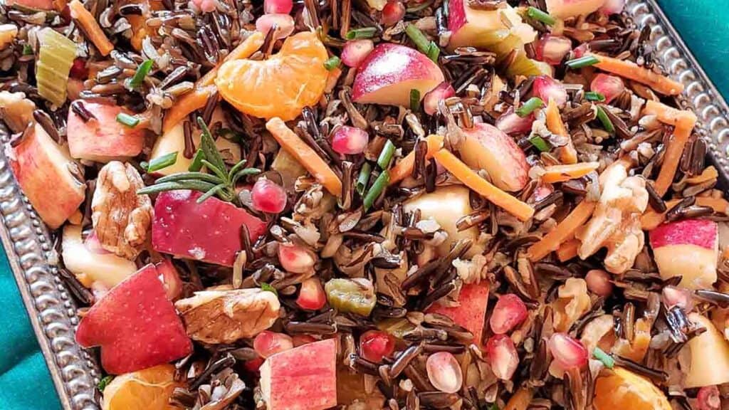 Wild-rice-salad-served-for-holiday-dinner.