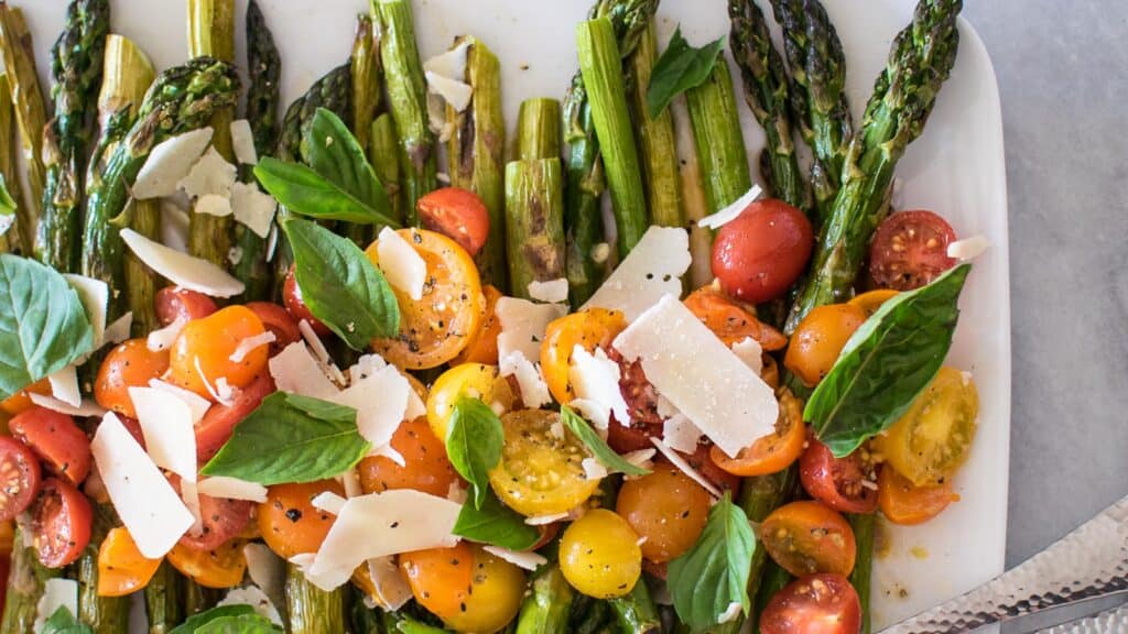 asparagus roasted tomato salad.