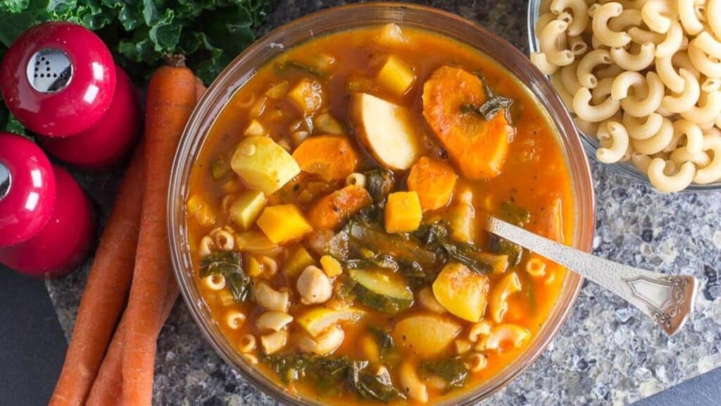 Vegetable-Pasta-Bean-Soup-with-ingredients.