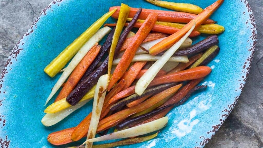 roasted-glazed-carrots-rainbow-carrots-on-an-aqua-oval-platter-2.