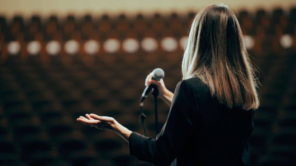 Giving speech.