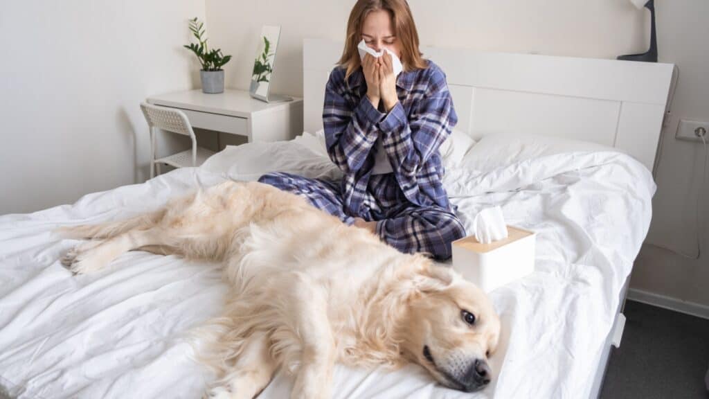 woman with dog allergy.