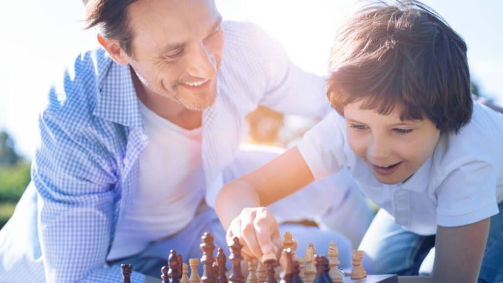 smart child. Playing chess.
