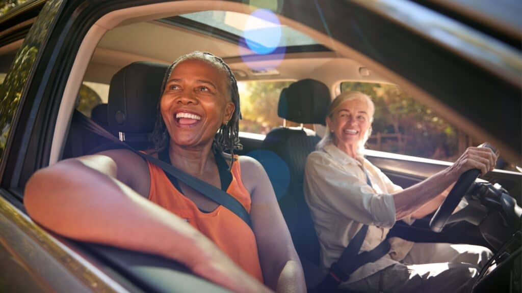 Friends driving.