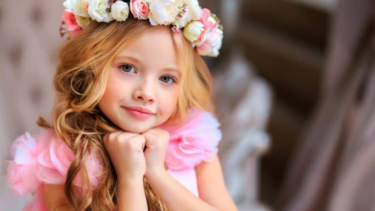 Girl in pink dress.