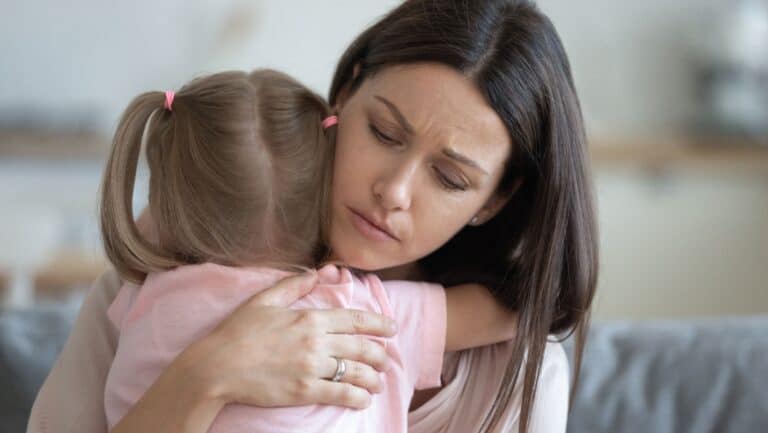 hugging child.