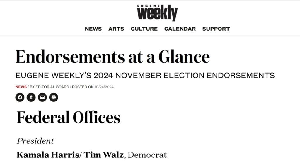 Eugene Weekly Endorsements