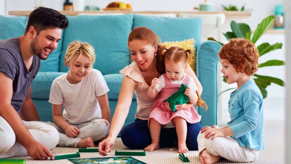 Playing board games. 