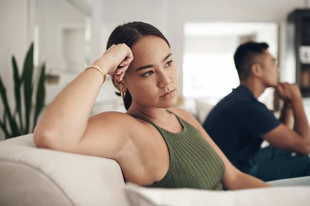 Frustrated,Couple,,Headache,And,Ignore,With,Fight,On,Sofa,For
