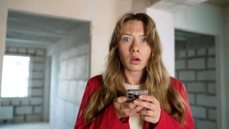 shocked woman with phone.