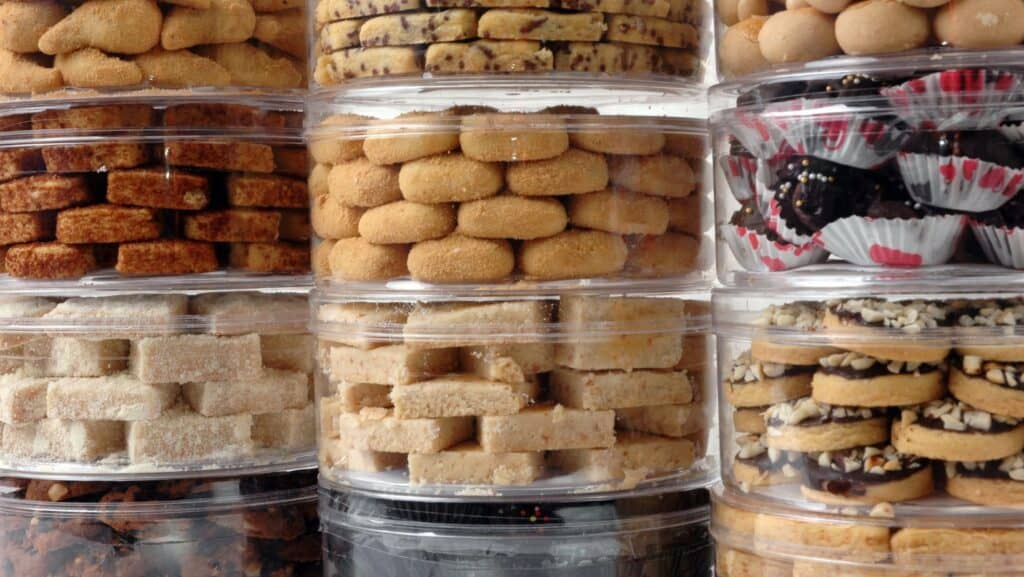 cookies in clear tins.