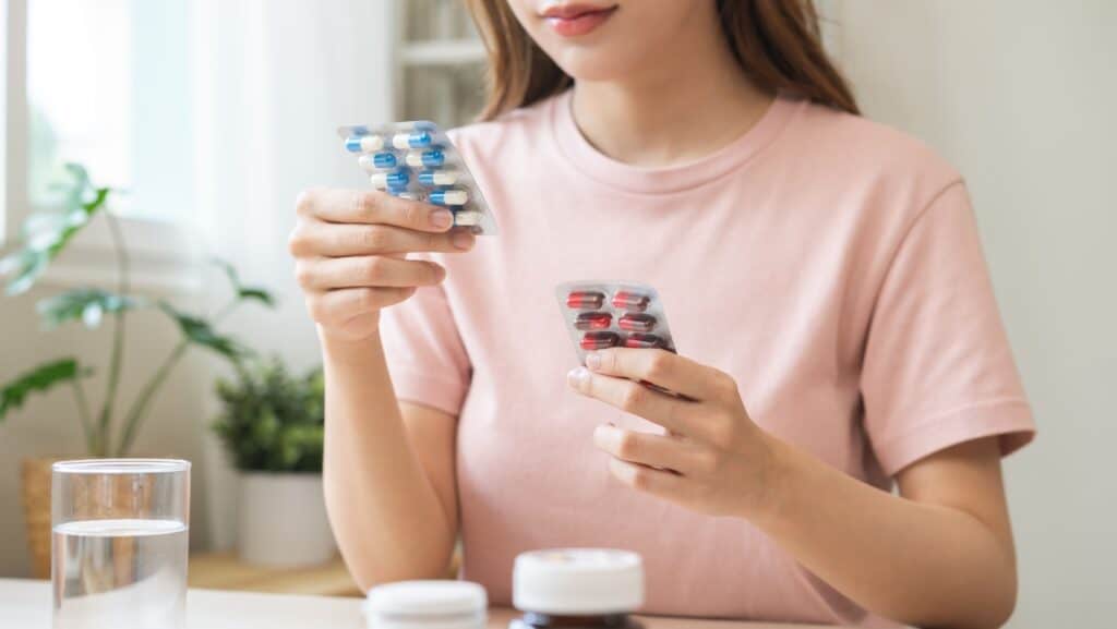 reading drug label.