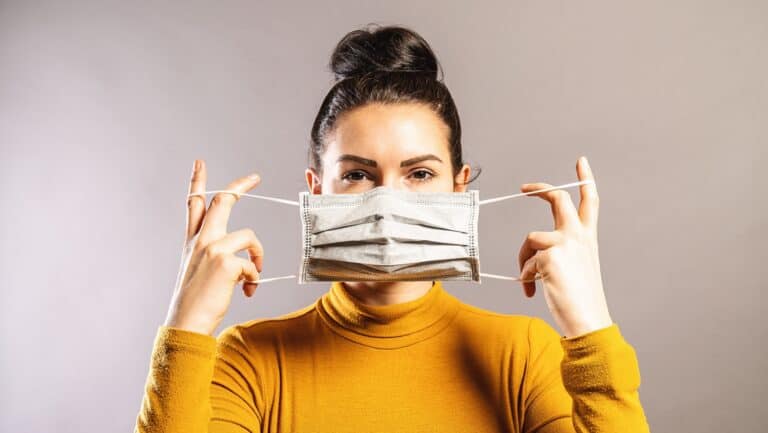 wearing a mask.