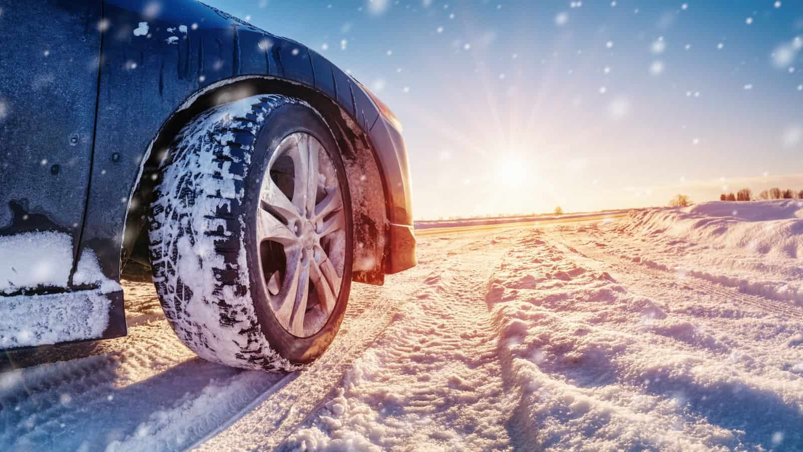 Car tire in winter. snow.