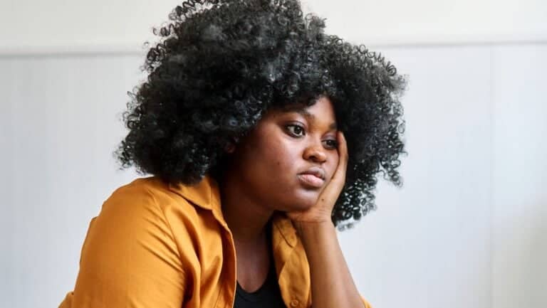 sad worried woman.