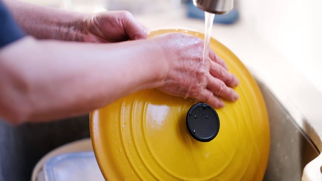 Washing enamel cast iron.