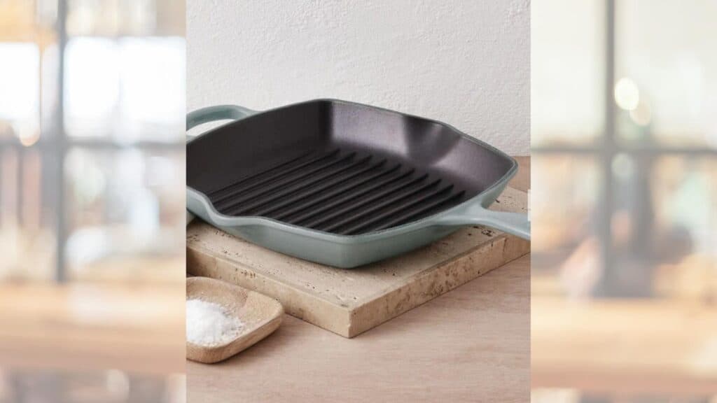 enamel cast iron ridged skillet.