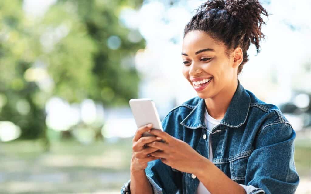 woman using smartphone.