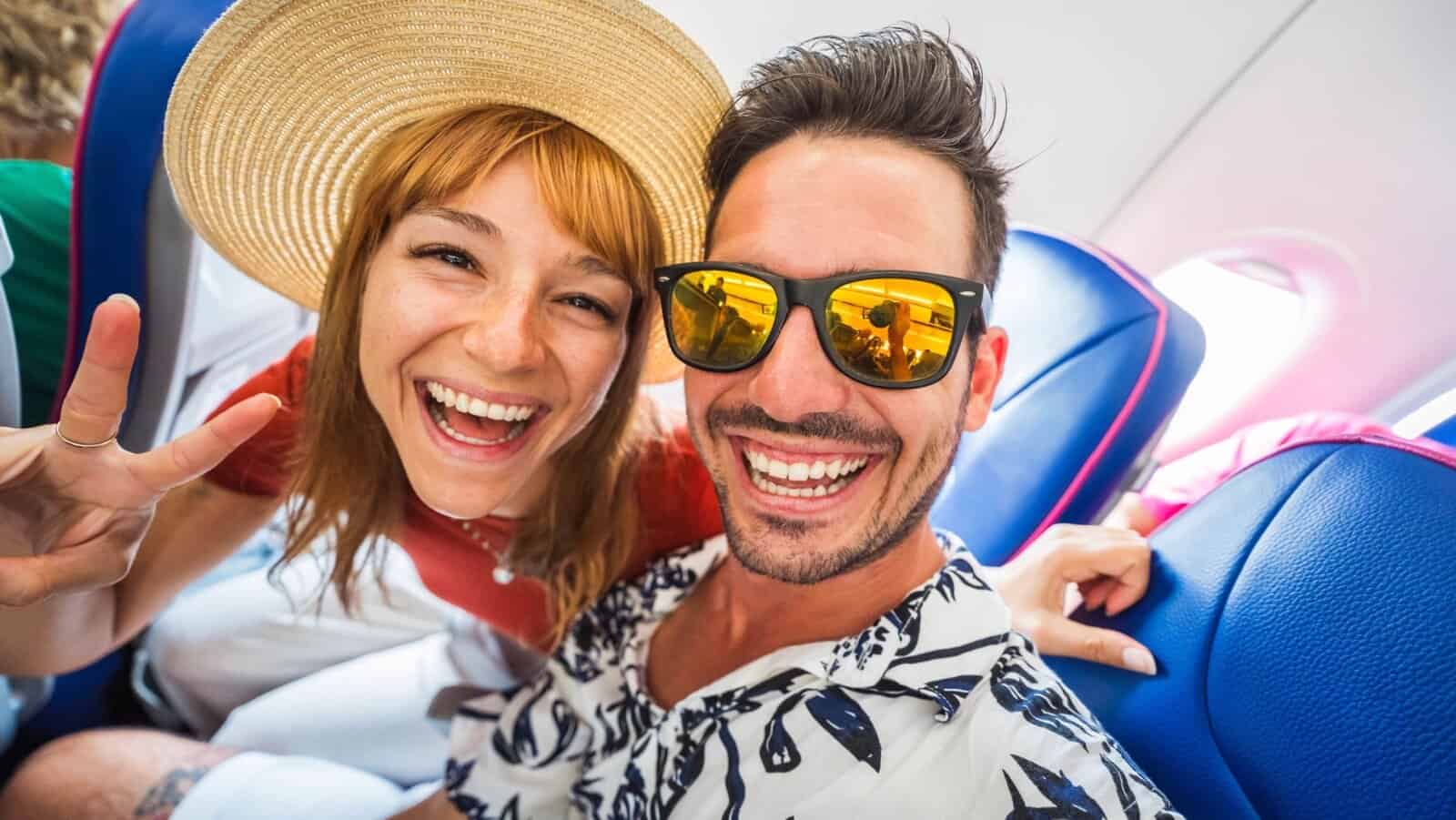 People flying. On plane.