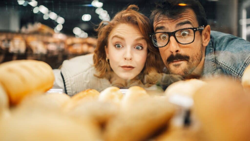 shopping while hungry. bread.